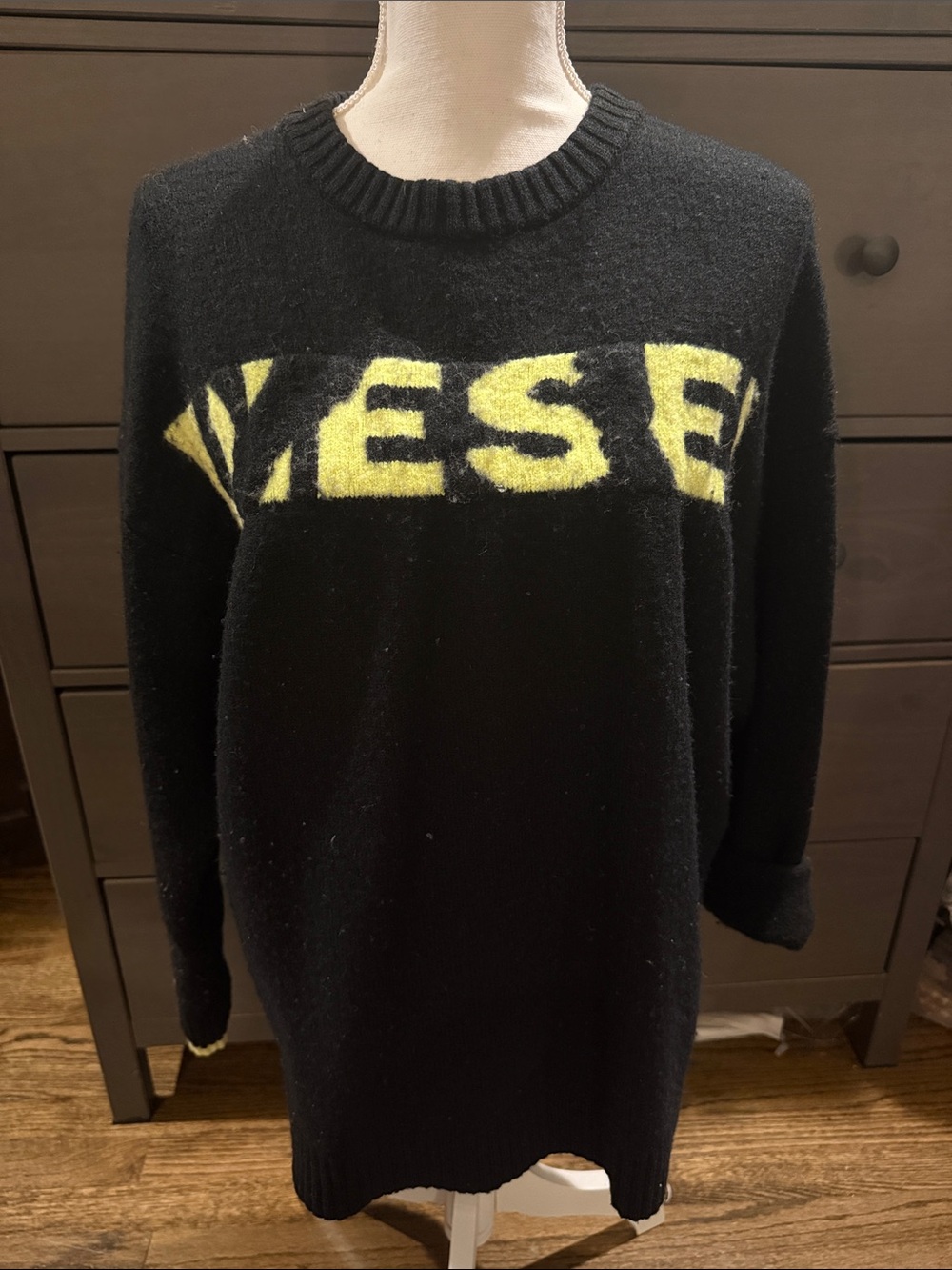 Diesel Archive Style Fuzzy Knit Sweater Black Neon Oversized
